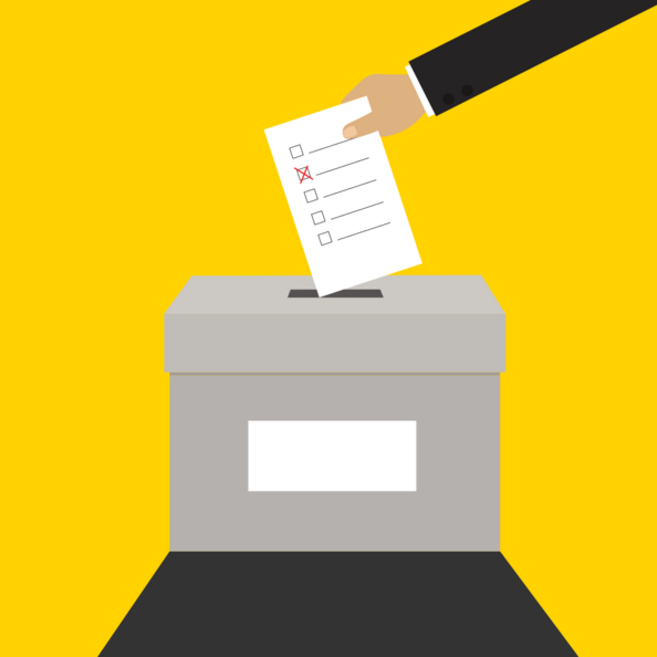 Zeichnung einer Wahlurne mit Aufschrift NRW