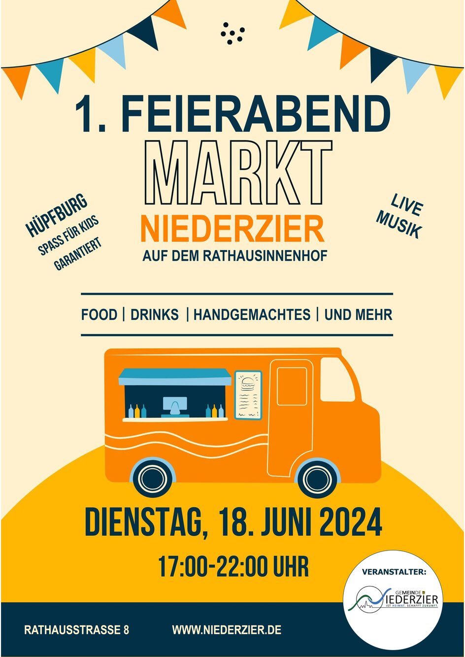 Plakat: Feierabendmarkt in Niederzier mit Food Truck